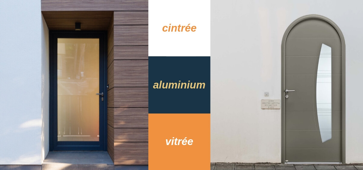 Porte d'entrée acier vitrée avec décor bois